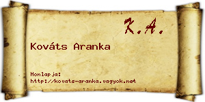 Kováts Aranka névjegykártya